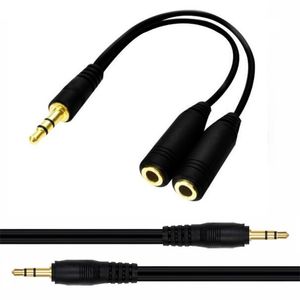 3.5mm Audio Splitter Cable Jack Plug Man till 2 Kvinnor Hörlurar Förlängningskabel Hörlurar Konvertera för Samsung MP3 Tablet PC