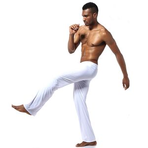 Men Yoga Pants Solid Color Ice Silk Nylon Sleep Pant Casual Pajamas Trousers Lacing Pants Homewear Loose Sleepwear