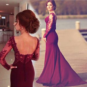 Borgonha Top Lace Manga Longa backless Sereia Barato Longo plus size vestidos de dama de honra Imagens África do Sul 2019 New Sexy maid of honor vestido