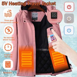 Vattentät elvärme uppvärmning varm USB Hooded Travel Men Coats Jackor Tvättbara Vinter Vandring Jackor för Girl Lady Woman