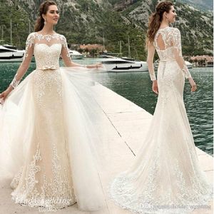 2019 Vintage Arabski Syrenka Suknia Ślubna Elegancka Księżniczka Długie Rękawy Koronki Bridal Party Dress Plus Size Vestido de Noiva