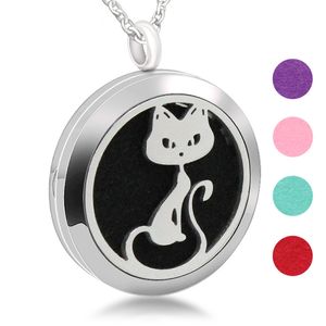 Women's Perfume Essential Oil Charm Accessories Stainless Steel Carved Docile Cat Hollow Box Pendant