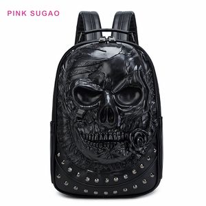 Pinksugao men and women backpacks designer backpack hot sales new embossed three-dimensional skull backpack waterproof pu backpack