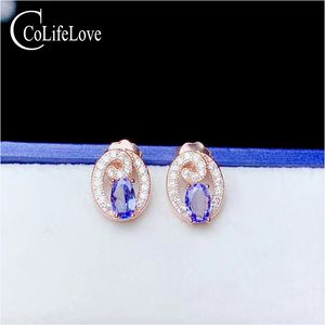 Biżuteria Colife 100% Naturalne Tanzanite Stud Kolczyki Do Codziennego Nosić 3mm * 5mm Light Blue Tanzanite Srebrne Kolczyki 925 Silver Tanzanite Jewelry