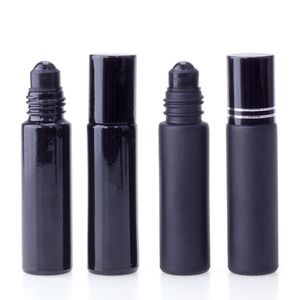 Parfümflasche für ätherische Öle, 10 ml, schwarze Glas-Roll-on-Parfümflasche mit Obsidian-Kristallrolle, dickwandige Roll-on-Flaschen