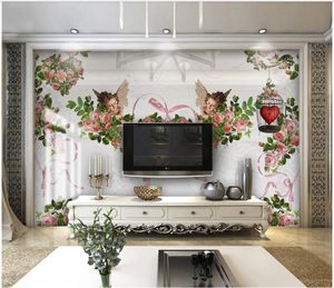 Custom photo wallpapers 3d mural wallpaper for living room European little angel rose flower mural TV background wall paper