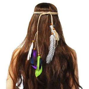 Jóias de cabelo cabeça corrente de casamento boêmio floral headband elástica pavão penas argola de cabelo para mulheres e meninas festival de casamento