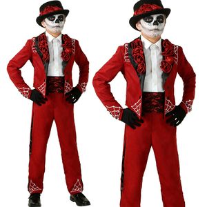 trajes de mariachi تصميم فريد من نوعه أحمر الصبي ملابس رسمية الصبي عرض الفرقة الدعاوى الاطفال بدلة الزفاف (سترة + بنطلون)