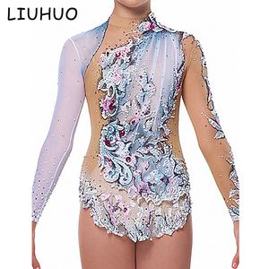 LIUHUO Figure rhythmic gymnastic costumes children clothes skating dress safety net Competition short sleeves dance dress