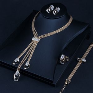 4 Adet / takım Bling Bling Gelin Düğün Takı Seti Kristal Küpe Kadınlar için Kolye Set Tam Rhinestone Kolye Nedime Gelin LY029