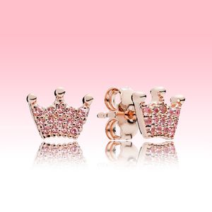 Różowa korona stadniny kolczyki małe słodkie kobiety letnia biżuteria róża złoto kolczyk z oryginalnym pudełkiem na Pandora 925 Sterling Silver Earring