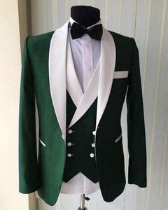 Mycket bra en knapp Mörkgrön brudgum Tuxedos Sjal Lapel Män Passar 3 stycken Bröllop / Prom / Dinner Blazer (Jacka + Byxor + Vest + Slips) W588