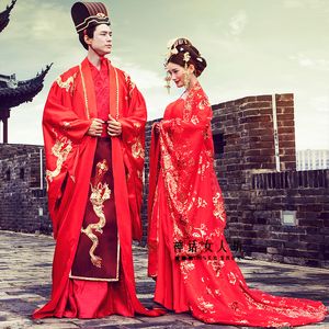 Chinese couples Gown Dress dragon Phoenix matching men women red Black Royal Costume Quality Antique wedding Hanfu For overseas Chinese