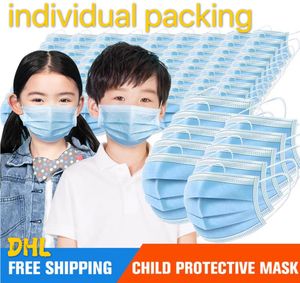 Barnmaskar 10st / Pack 3-15Years Designer Fashion Face Mask Barn 3 Lager Engångsmask Skyddande Kid Mouth DHL 3--5Days leverans