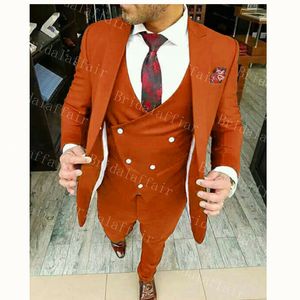 Nowy projekt Custom Made orange red Groomsmen garnitury ślubne dla mężczyzn smokingi dla pana młodego garnitur męski biznes 3 sztuka garnitur imprezowy (kurtka + spodnie + kamizelka + krawat)