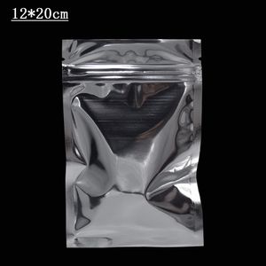 12 * 20cm Zipper Zip Lock Aluminium Folie väska Värme förseglingsbar mat luktsäker mylar påse godis te mutter lagringsventil packning påsar 100st / parti
