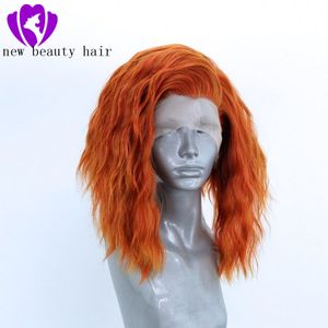 Krótka pomarańczowa luźna fala syntetyczna koronka przednie peruki z baby włosy naturalne pomarańczowe włosy odporne na ciepło włosy do czarnych kobiet
