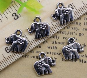 Partihandel 100st Elephant Alloy Charms Pendant Retro Smycken Göra DIY Keychain Forntida silverhänge för armband Örhängen 12x12mm