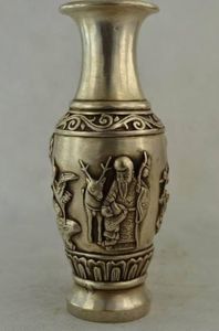 Antico vaso decorato a mano in argento tibetano intagliato cervo immortale nobile