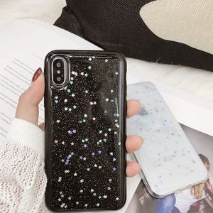 BLING Glitter Paillette Soft Phone Väska till iPhone 11 Pro Max XS Max XR X 6 7 8 Plus Fashion Clear Shinning Star Back Cover