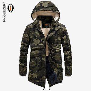 Mężczyźni Kurtka Zimowa Parka Kamuflaż Gruby Ciepłe Długie Wojskowe Wojskowe Bombowiec Bawełny-Wyściełany 2018 Nowy Casual Coat High Quality Hood