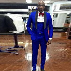 Navy Blue Groom Bröllop Tuxedos 3 stycken Slim Fit Mens Pants Passar Designer Prom Jackets Blazer