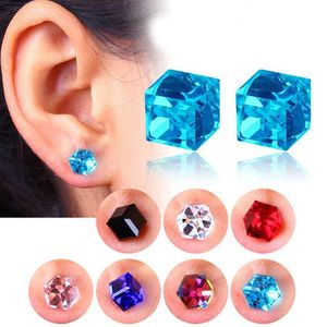 Bunte Diamant-Kristall-Magnetohrringe, Wasserwürfel, Gesundheitsmagnet, bunte Kristall-Ohrringe, nicht durchbohrt, für Damen, Schmuck, 9 Farben