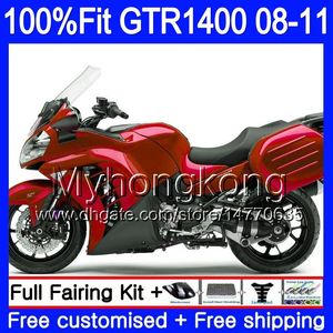 القالب حقن الجسم لKAWASAKI GTR1400 08 09 10 11 255HM.14 GTR1400 08 11 ALL GTR أحمر لامع 1400 2008 2009 2010 2011 Fairings للمجموعة