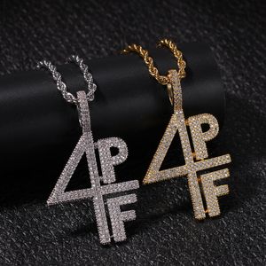 Hot sale High quality 4PF Hip Hop Necklace Gold Plated Bling Bling Cz Necklace Top Fashion Mens Jewelry gift Free shipping