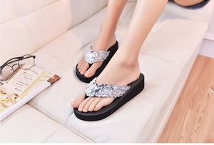 Toyl Platform Thong Wedge Beach Sandaler Kvinnor tofflor Slip-resistent Paillette Beach Flip Flops Silver