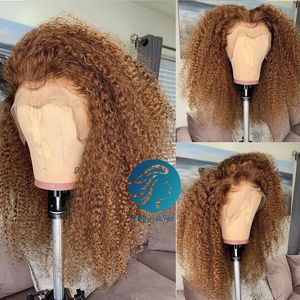 150% Honey Loira Brown Gengibre Cor Completa Lace Wig Kinky Curly Lace Front Human Human Wigs para mulheres negras Preplucked Brazilian Remy