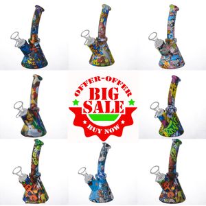 Silikonbong 6,4 Zoll Becherbasis Wasserpfeifen Cartoon-Druck 14 mm weibliche unzerbrechliche Bongs Silikon-Downstem-Glasschale