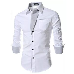 Dropping Casual Shirt Männer Solide Slim Fit drehen-unten Kragen Shirts Patchwork Einreiher Männliches Hemd