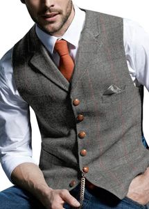 British Style Wool Plaid Groom Vests klädsel för bröllopsfest Slim Fit Men's Vests Custom Made Plus Size Prom Dinner Groomsme195i