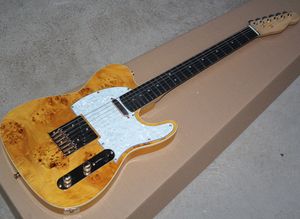 Guitarra elétrica da cor de madeira natural com folheado de plátano de árvore-burl, fretboard de Rosewood, hardware de ouro, pode ser personalizado como pedido
