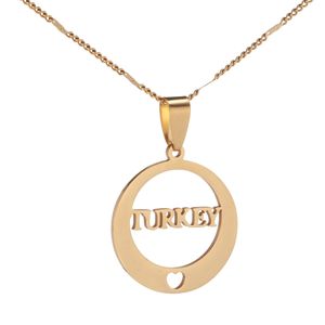 Stainless Steel Turquia Carta Rodada pingente colares de jóias de presentes da corrente Turco