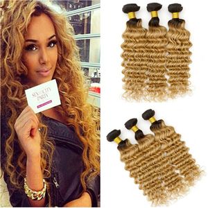 As tramas do cabelo humano preto e morango loira 2Tone Ombre Virgin Cabelo Weave Pacotes 3Pcs Lot onda profunda 1B / 27 Mel loira Ombre brasileira