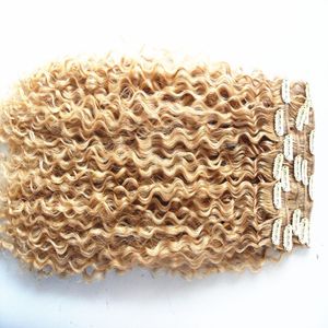 Brasilianska Human Virgin Remy Curly Hair Weft Curl Weaves Obehandlat Blonde 613 # Dubbelt ritad klipp i förlängningar