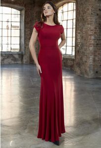 2019 New Dark Red Crepe Sheath Long Modest Bridesmaid Dresses With Cap Sleeves Floor Length Simple Modest Maids of Honor Dress Custom Made