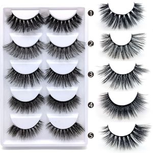 Eyelashes de vison 3D Estilos mistos 22mm 4 Estilos diferentes de olho grande 5 pares natura