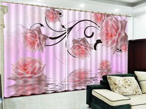 Curtain Pink Rose On The Water 3D Floral Curtains Interior Decorations Upscale Exquisite Blackout Curtains