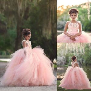 Saia país inchado sem mangas vestidos de flores para alças de casamento rendas camadas superiores sem costas meninas criança infantil pageant vestidos