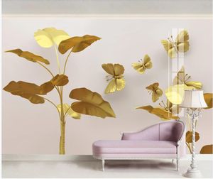 Modern tapet för vardagsrum moderna minimalistiska växt blad bakgrundsbilder fjäril tv bakgrundsvägg