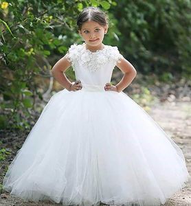 3D Floral Flower Girl Dress Long Ball Gown Appliques Floor Length Kids First Communion Dress Birthday Party Gowns Custom Made