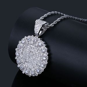 Designer White Gold Iced Out CZ Cubic Zirconia Sun Flower Pendant Necklace Twist Chain Hip Hop Rapper Rock Jewelry Gifts for Girls and Boys