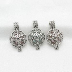 10st Silver Tone Snowflake Pearl Cage Locket Pendant Parfym Essential Oil Diffuser Cage Necklace Charms för Oyster Pearl