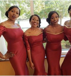 African Nigerian Half Sleeves Lace Mermaid Long Bridesmaids Dresses Maid Of Honor Cheap Vestidos Party Gowns Plus Size Wedding Guest Dress