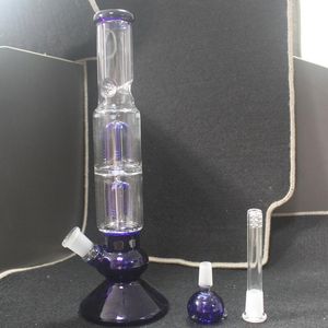 Navy Blue Two floors 4 Arm Perc Glass Water Bongs Hookahs with 14mm Adapter and Bowl for chicha Smoking