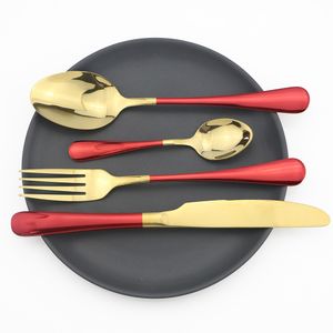 4 st 304 Rostfritt stål bestick Set PinkGold / RedGold / BlackGold / Guld / Black / Rainbow / Blue Plated Dinnerware Knife Fork Spoon Kit Porslin