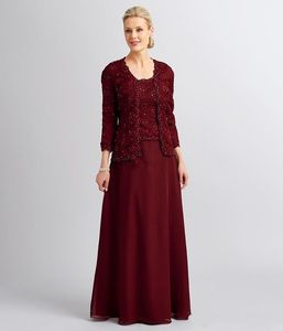 Borgonha elegante mãe da noiva ternos vestidos com jaqueta de renda ternos frisados fora do ombro zíper voltar plus size vestidos de noite